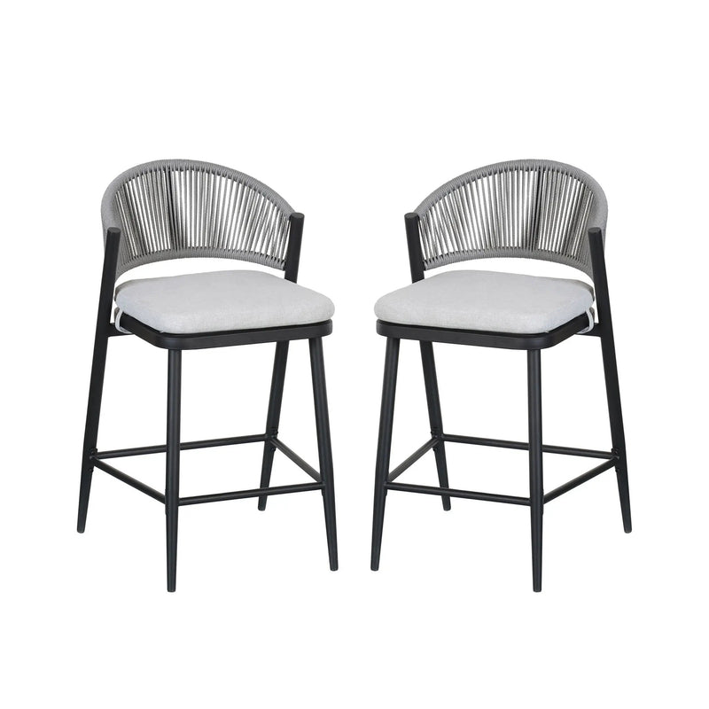 Outdoor 26" Counter Height Metal Frame Counter Stools With Scallop Shaped Backrest & Water Resistant Cushions by HouseOfZazla