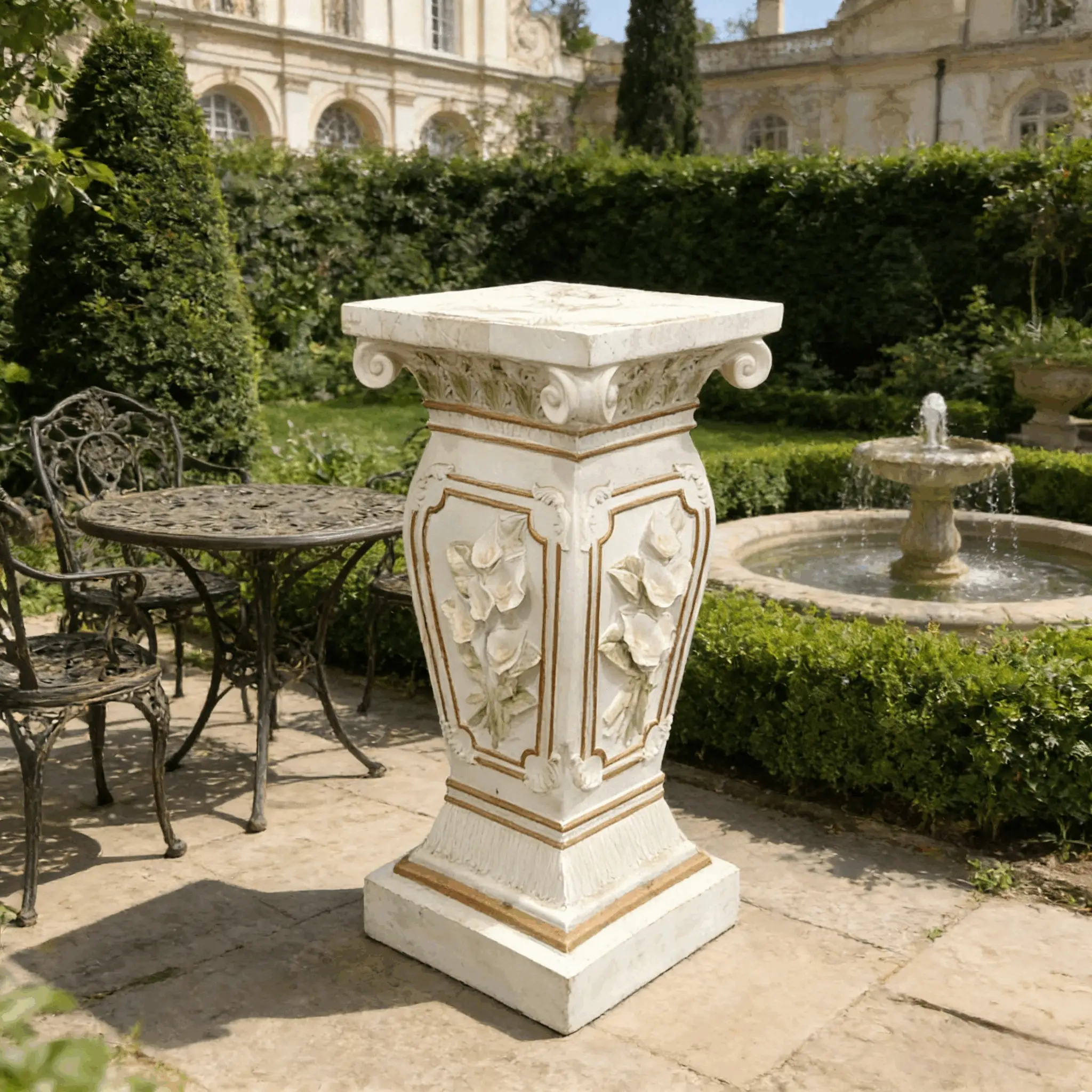22.05" H x 9.06" W European Style Floral Carved Roman Column Pedestal by HouseOfZazla
