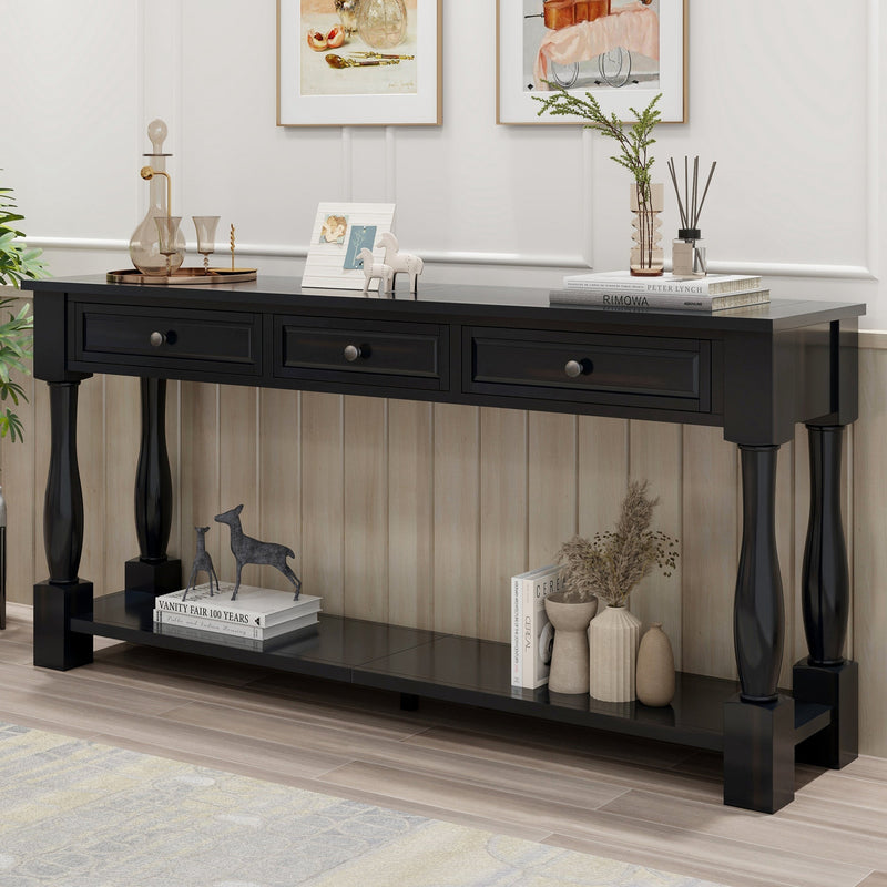 TREXM 63" Long Console Table with Drawers and Shelf by HouseOfZazla