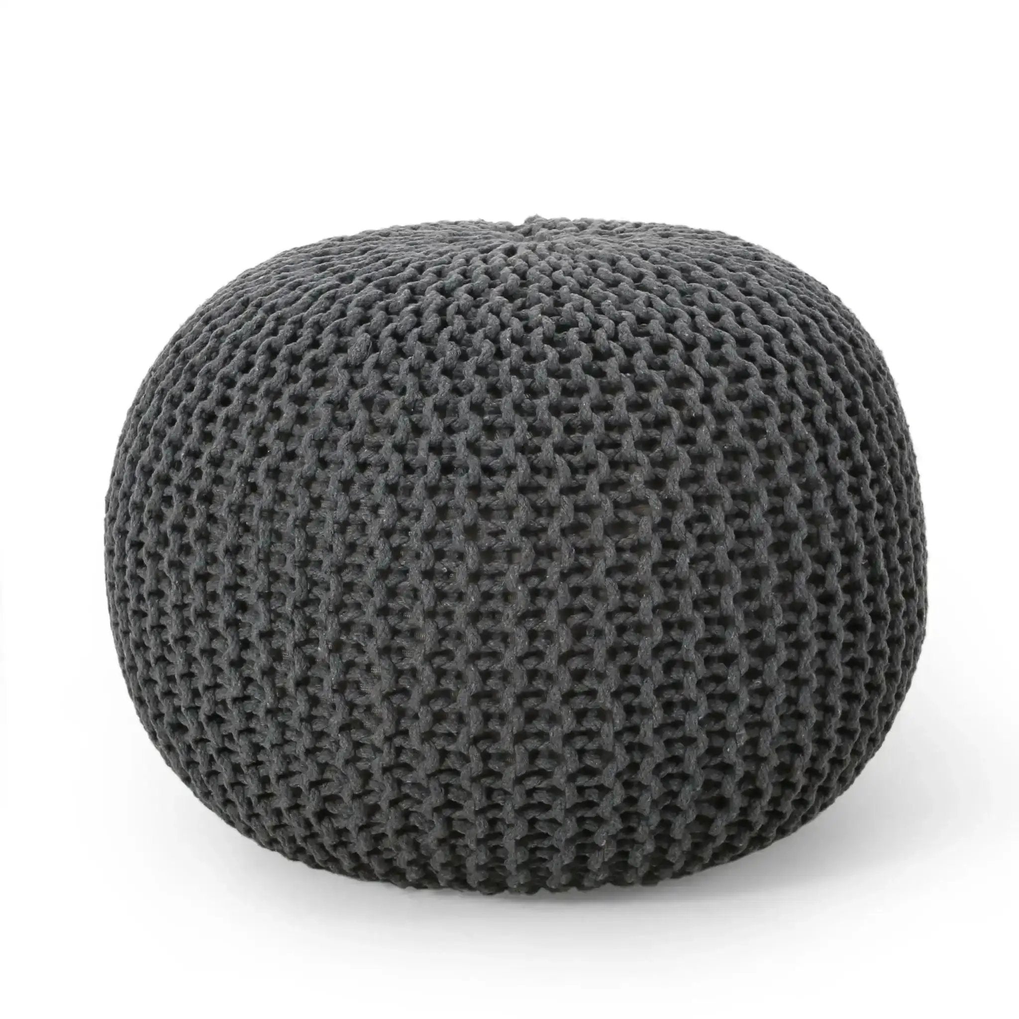 Bordeaux Knitted Cotton Round Pouf - Versatile Ottoman and Floor Cushion by HouseOfZazla