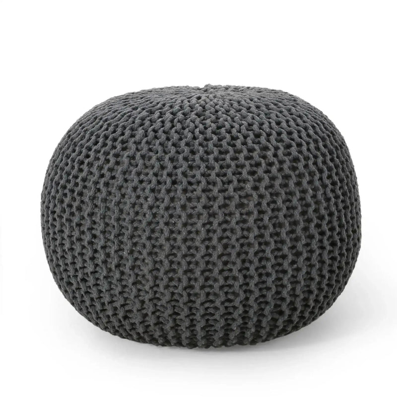 Bordeaux Knitted Cotton Round Pouf - Versatile Ottoman and Floor Cushion by HouseOfZazla