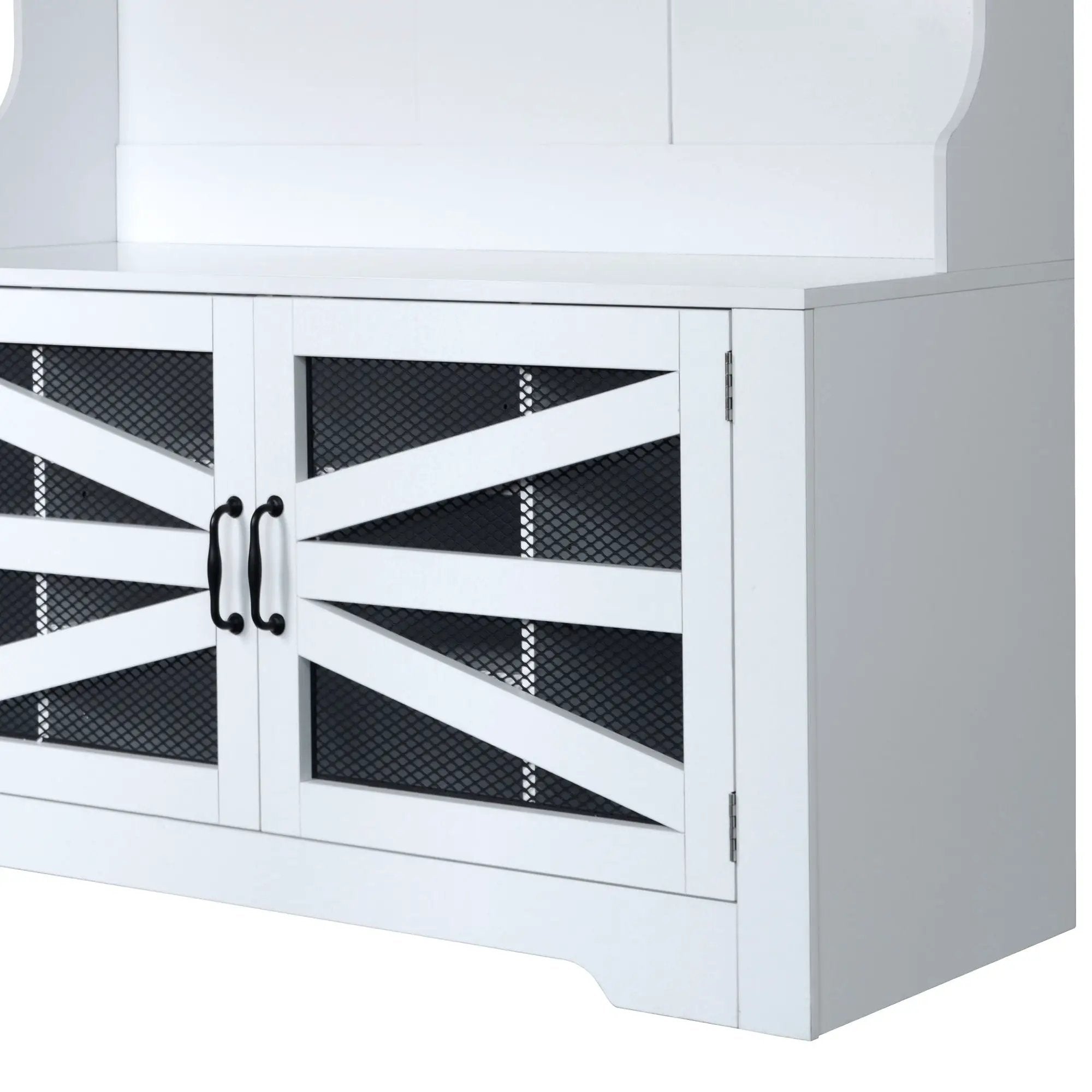 Entryway Bench With Coat Rack, 3 In 1 Design And Adjustable Shelves