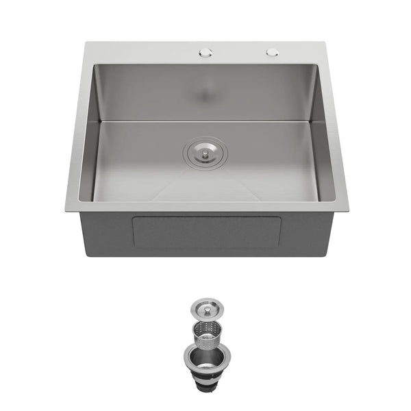 25 x 22 x 9 Inch Kitchen Sink Drop-In 16 Gauge Stainless Steel Single Bowl