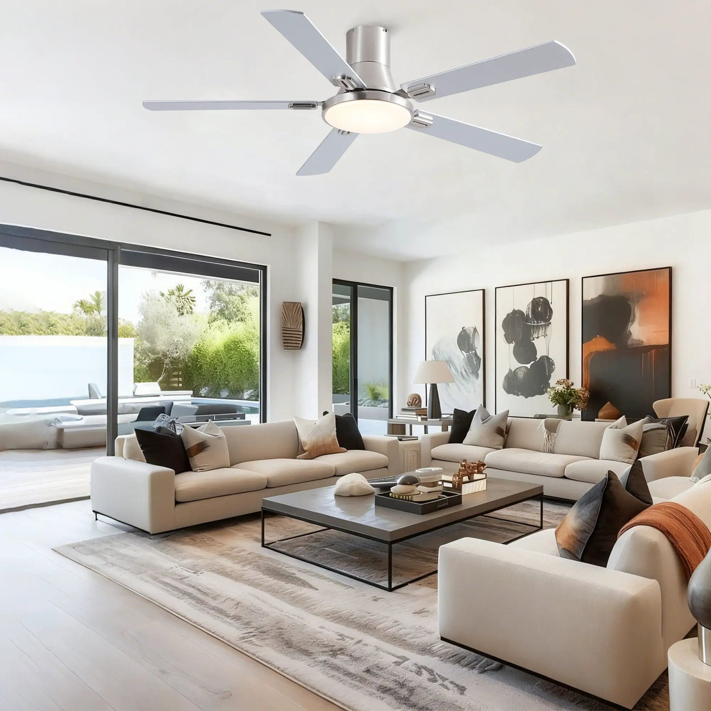 Flush Mount Ceiling Fans With LED Light And Remote Control, 5 Blades by HouseOfZazla