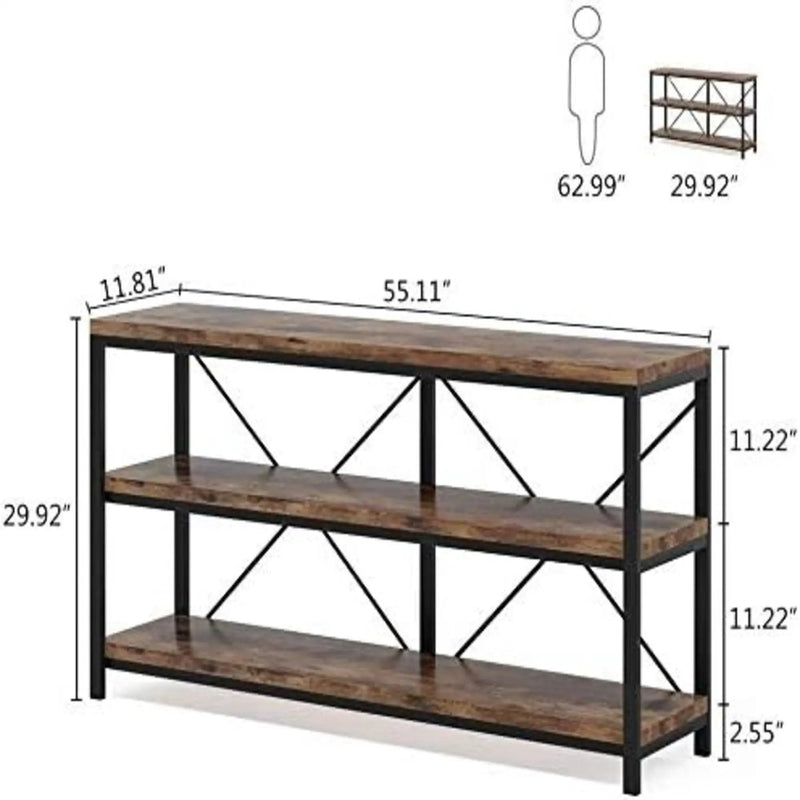Console Table With 3 Tier Storage Shelves Finish, Slim Narrow Design For Living Entryway - Brown / Black by HouseOfZazla