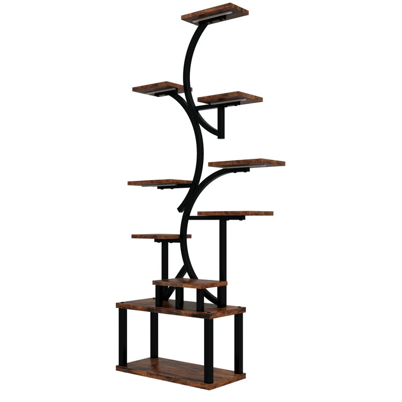 S - Shaped, 10 Tier Plant Stand With 5 Grow Lights - Deep Rustic Brown by HouseOfZazla