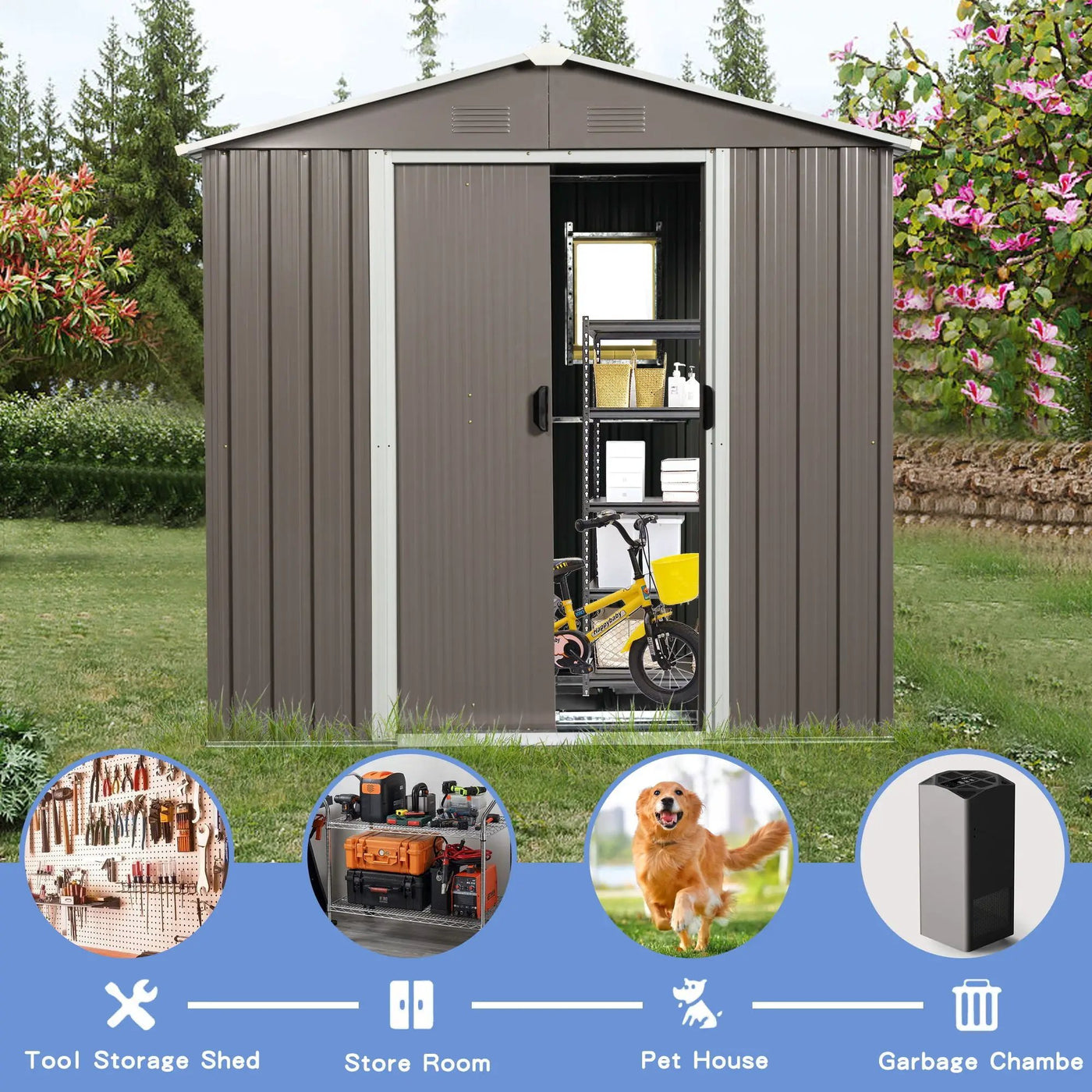 88.98" Outdoor Metal Storage Shed With Window by HouseOfZazla