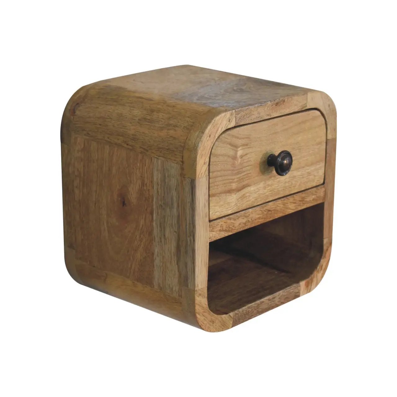 Extra Mini Curved Oak-ish Bedside with Open Slot, 1-Drawer by HouseOfZazla