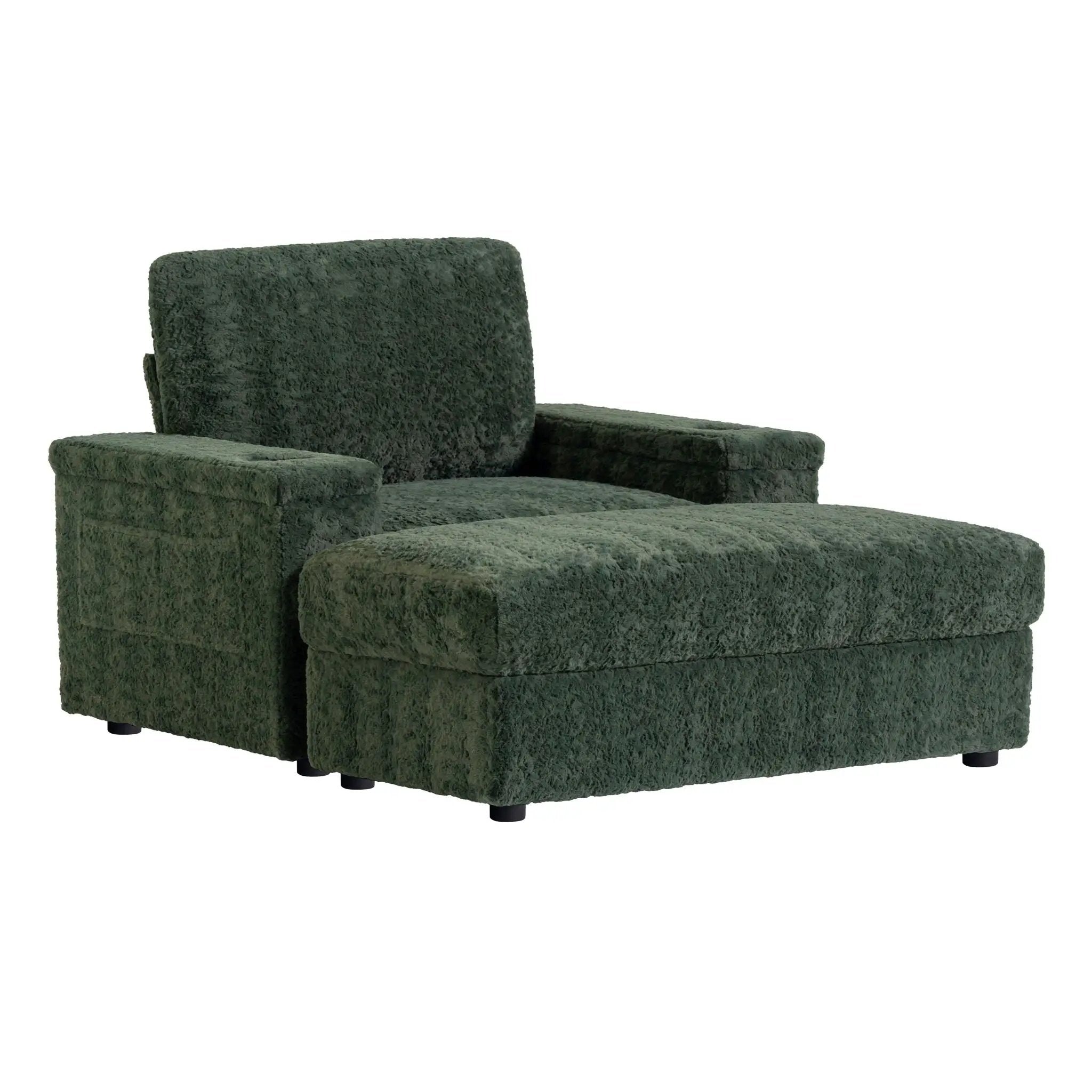 Oversized Chaise Lounge Indoor Rabbit Fur Sofa Bed With Storage Ottoman And Armrests Cup Holders With Deep Seat by HouseOfZazla
