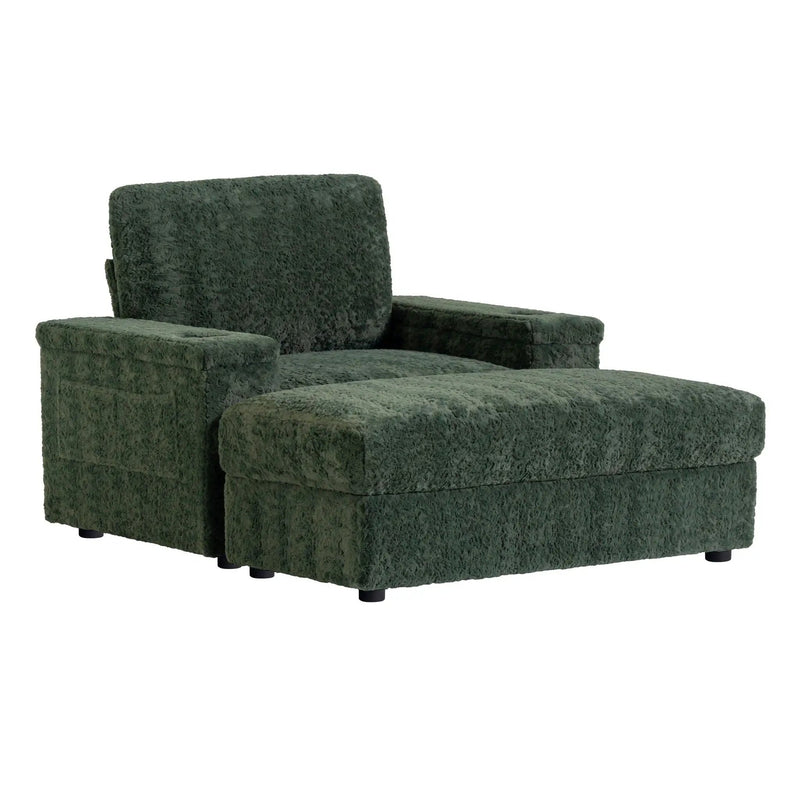 Oversized Chaise Lounge Indoor Rabbit Fur Sofa Bed With Storage Ottoman And Armrests Cup Holders With Deep Seat by HouseOfZazla