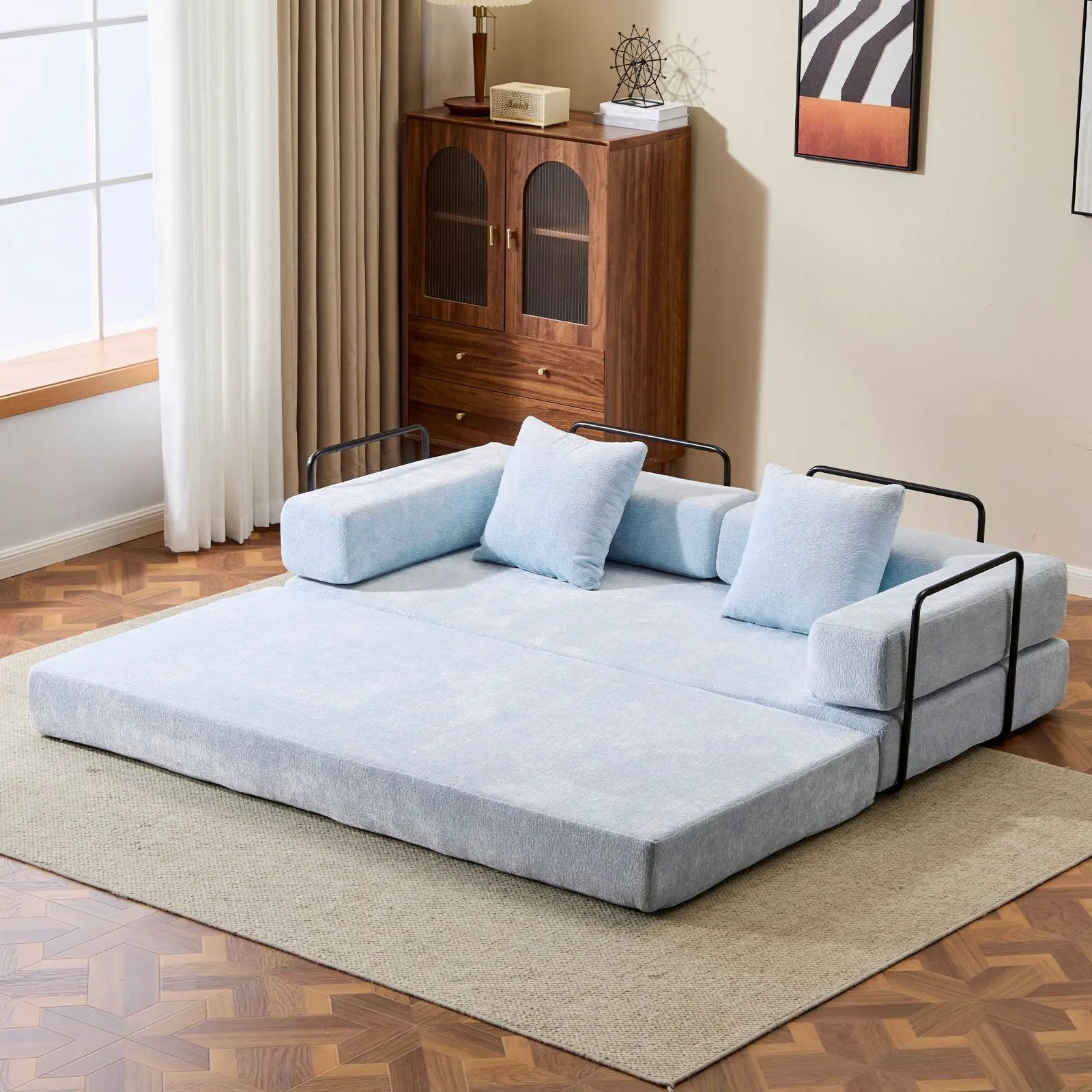 Convertible Floor Sofa Bed With Pillow Back Support Armrest by Unique Piece Furniture