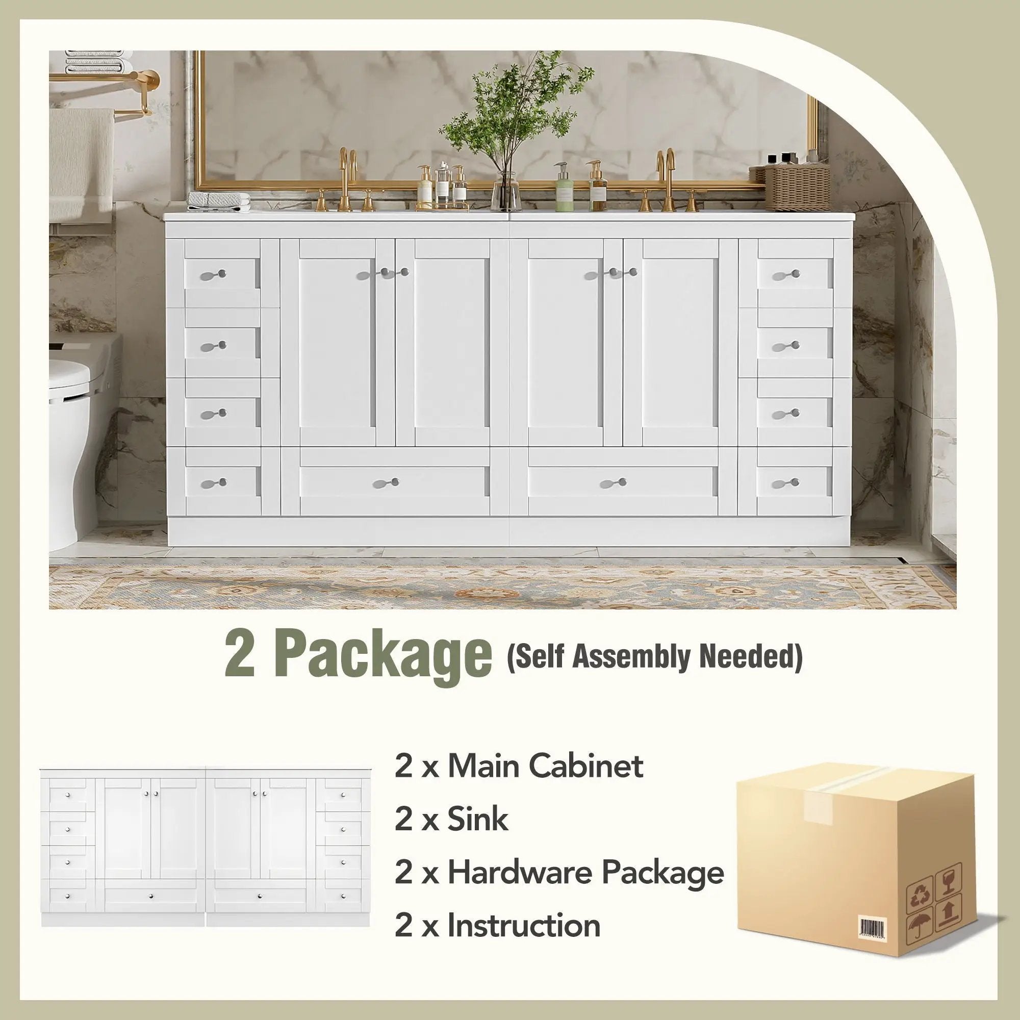 Shaker Free Standing Bathroom Vanity Cabinet & Sink, Soft Close Drawers, Soft Close Doors by HouseOfZazla