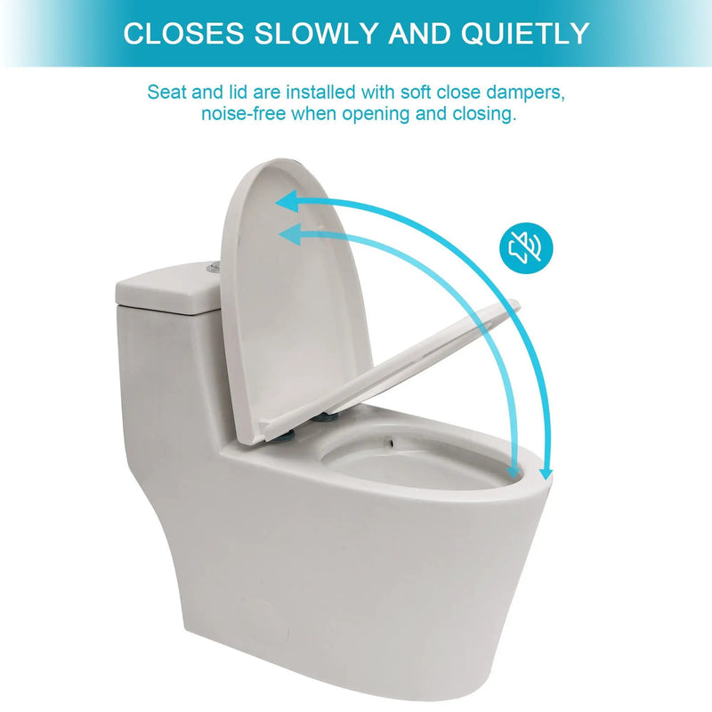 1 Piece Toilet, Dual Flush, Soft Closing Seat - White by HouseOfZazla