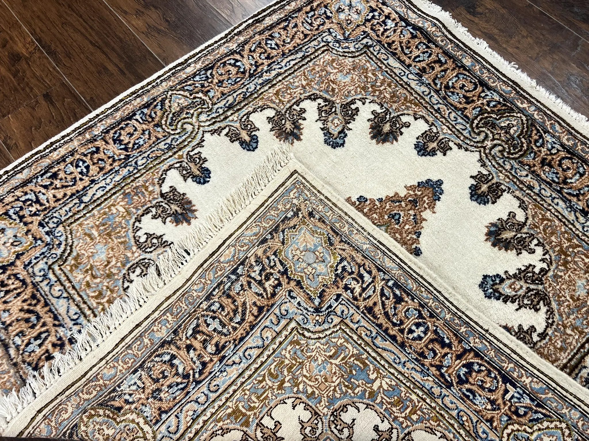 Square Persian Kirman Rug 4x4, Semi Open Field, Handmade by Jewel Rugs