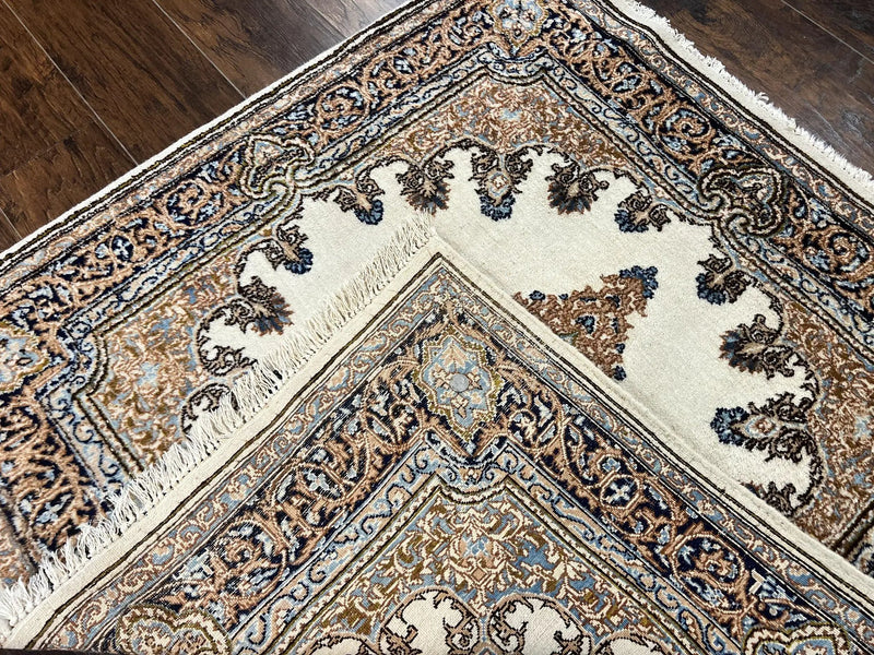 Square Persian Kirman Rug 4x4, Semi Open Field, Handmade by Jewel Rugs