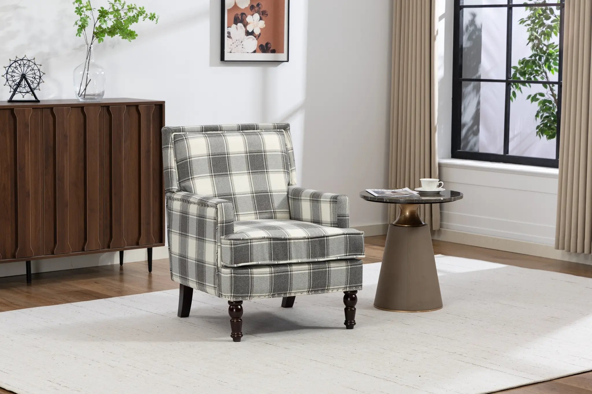 Upholstered Accent Chair, Vintage Armchair with Solid Wood Legs by HouseOfZazla