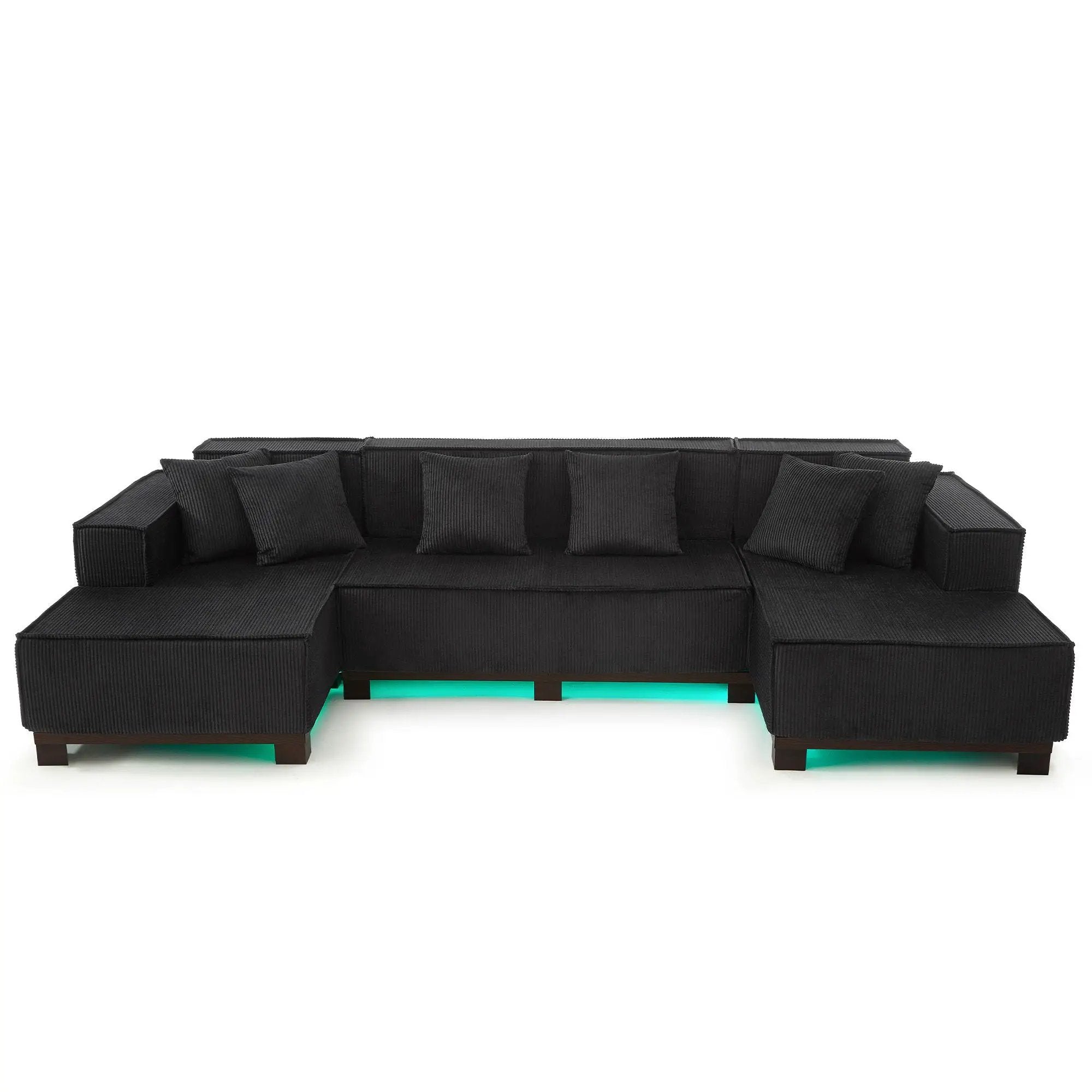 U-Shaped Sectional Sofa With RGB LED Light Strip And 6 Pillows by Unique Piece Furniture