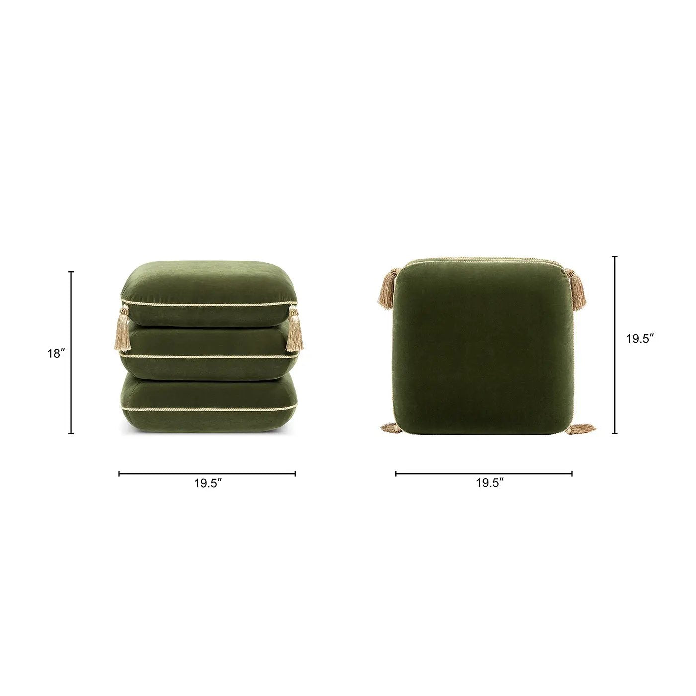 Monarch 19.5" Tassled Ottoman, Olive by HouseOfZazla