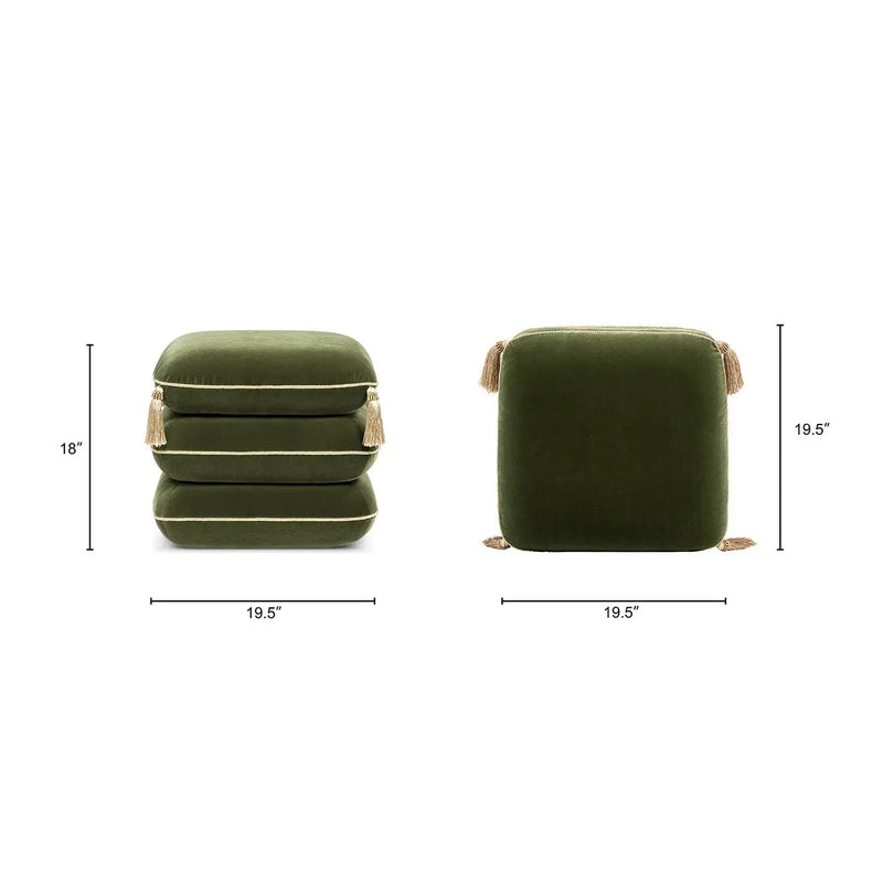 Monarch 19.5" Tassled Ottoman, Olive by HouseOfZazla
