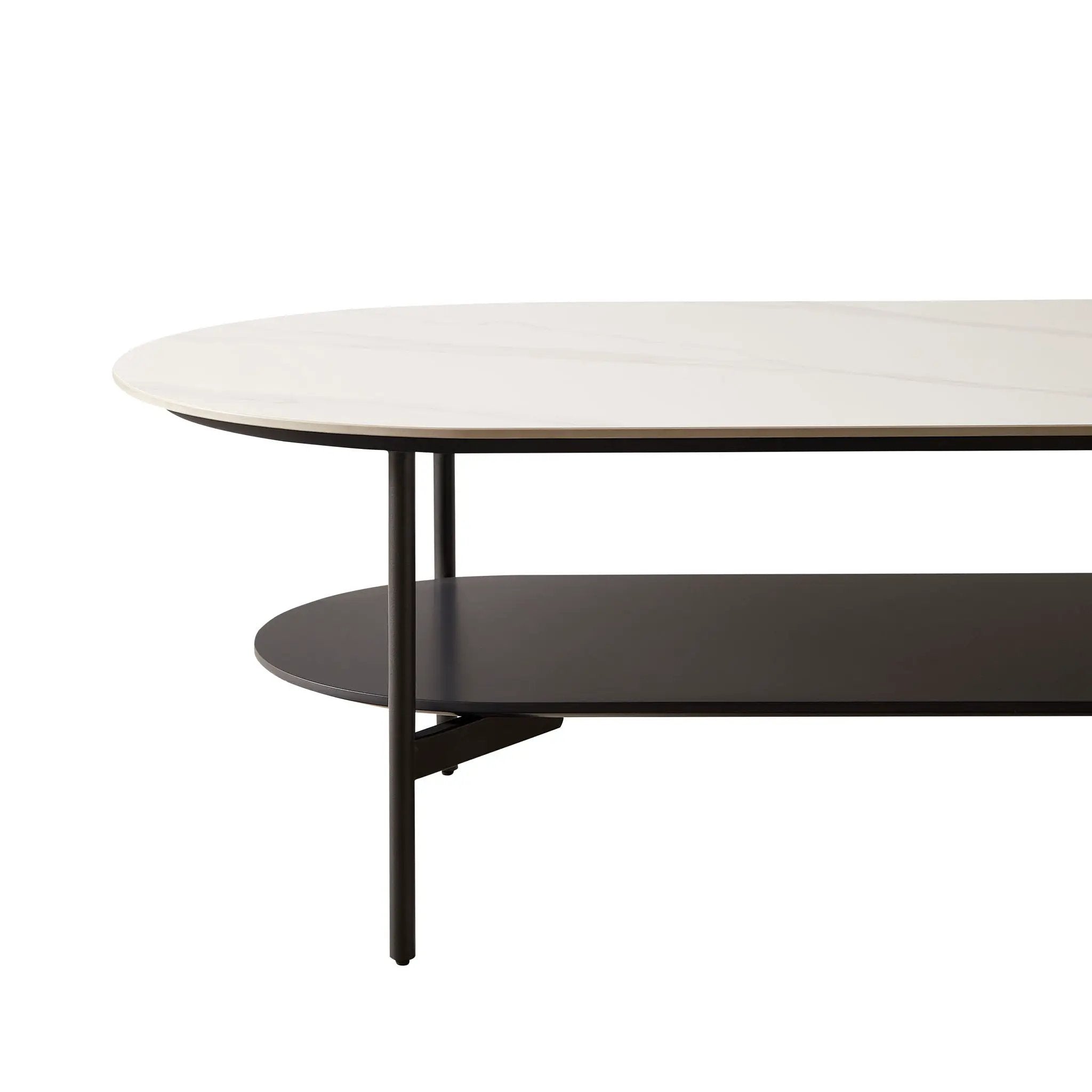 Contemporary Coffee Table Sintered Stone Surface With Ceramic Finish Double Layer Design Base Matte Shelf Modern Living Room Center Table - White / Gray by HouseOfZazla