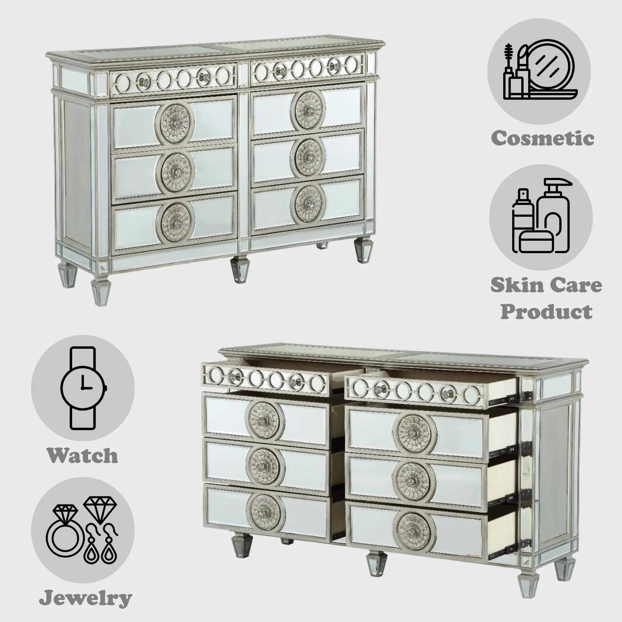 Varian - Mirrored Dresser - Silver by HouseOfZazla