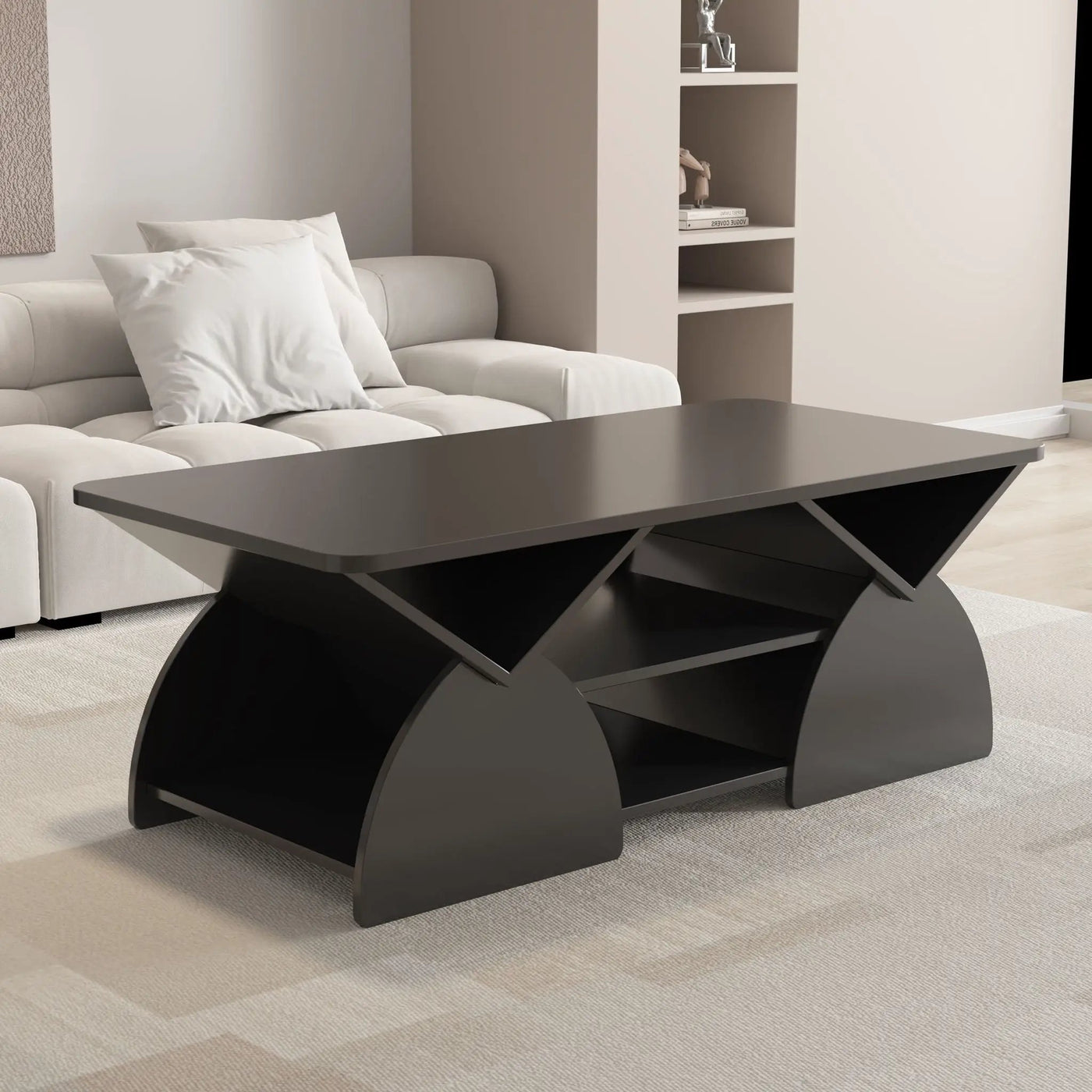 Geometric Engineered Coffee Table with Rounded Corners and Open Shelves by HouseOfZazla