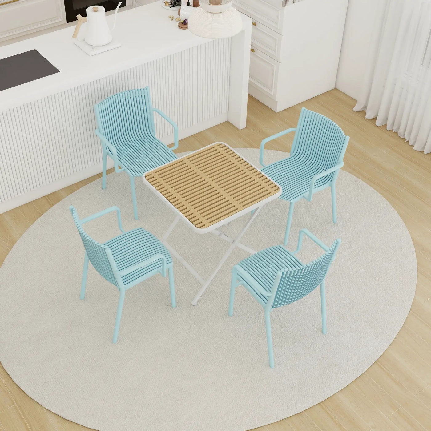 4 Modern Stackable Plastic Armchair Matched With Folding Square Table by HouseOfZazla