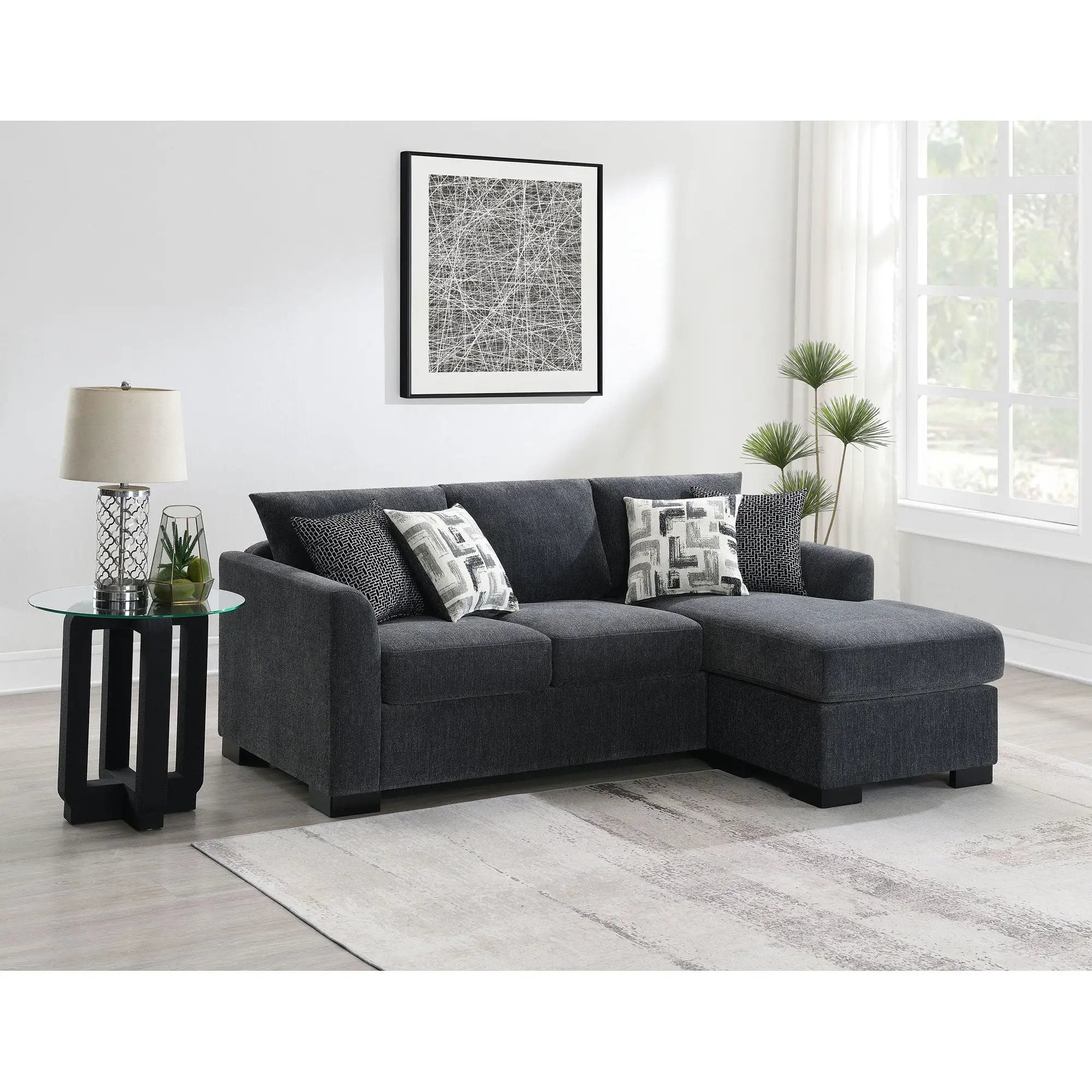 Pacheco - Upholstered Sleeper Sectional Chaise Sofa With Pocket Coils And Reversible Cushions - Dark Gray by HouseOfZazla