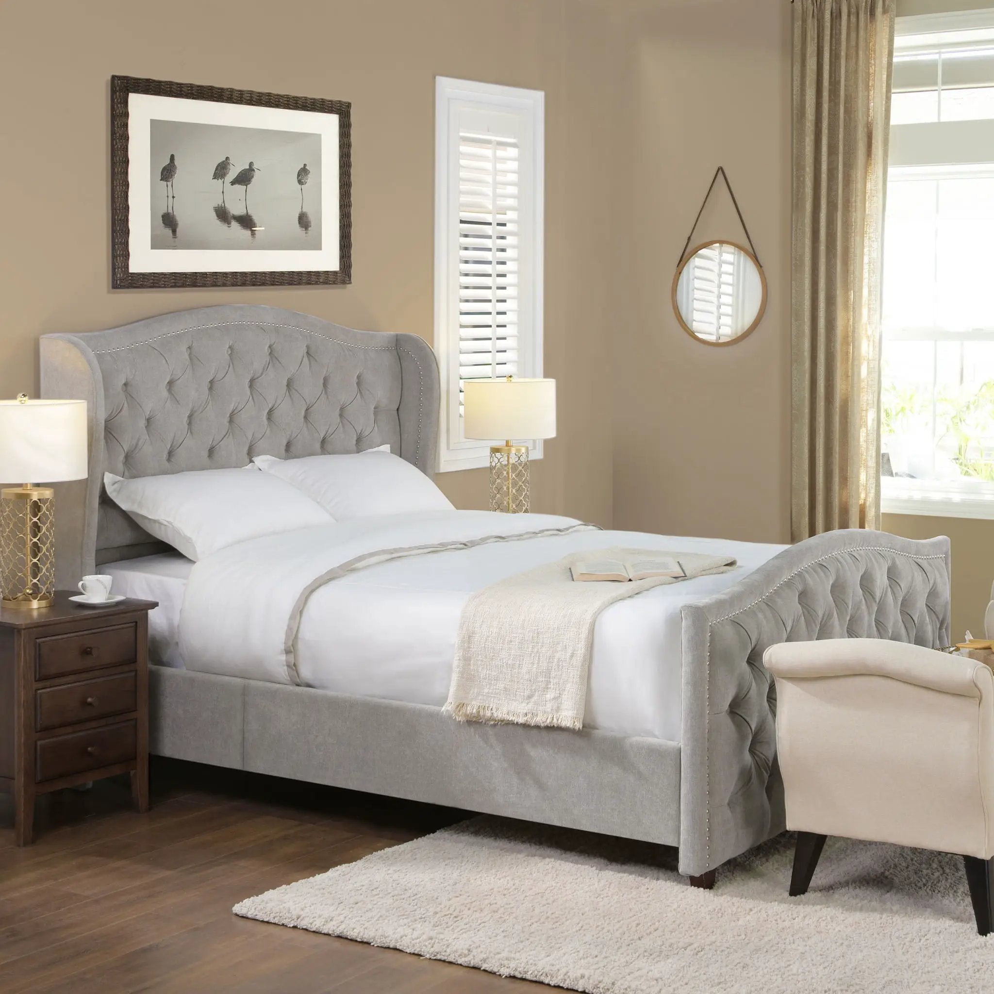 Marcella - Upholstered Shelter Headboard Bed Set by HouseOfZazla