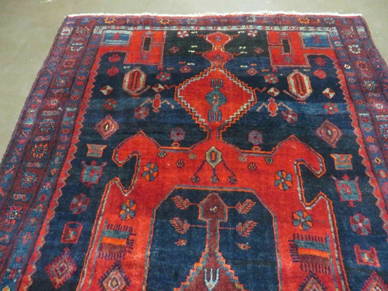4' 6" X 8' 2" Antique Handmade India Tribal Geometric Wool Rug Red Blue # 129 by Jewel Rugs