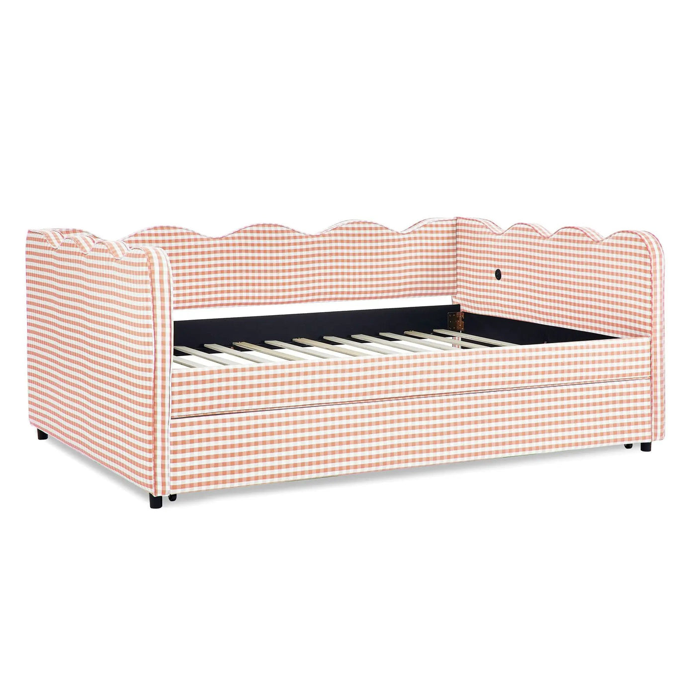 Gingham Daybed With USB Charging Port, Wave-Shaped Design by Unique Piece Furniture