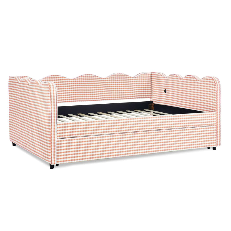 Gingham Daybed With USB Charging Port, Wave-Shaped Design by Unique Piece Furniture