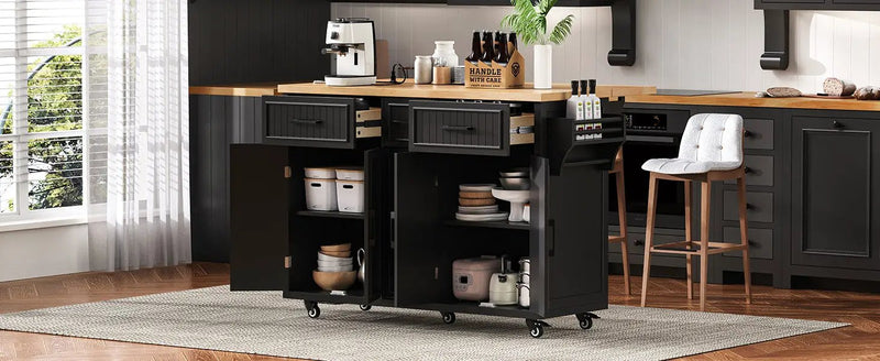 K&K 56.5'' Kitchen Island with Drop Leaf, Power Outlet by HouseOfZazla