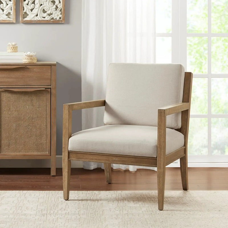Tage - Upholstered Accent Armchair With Slatted Back Design - Ivory by HouseOfZazla
