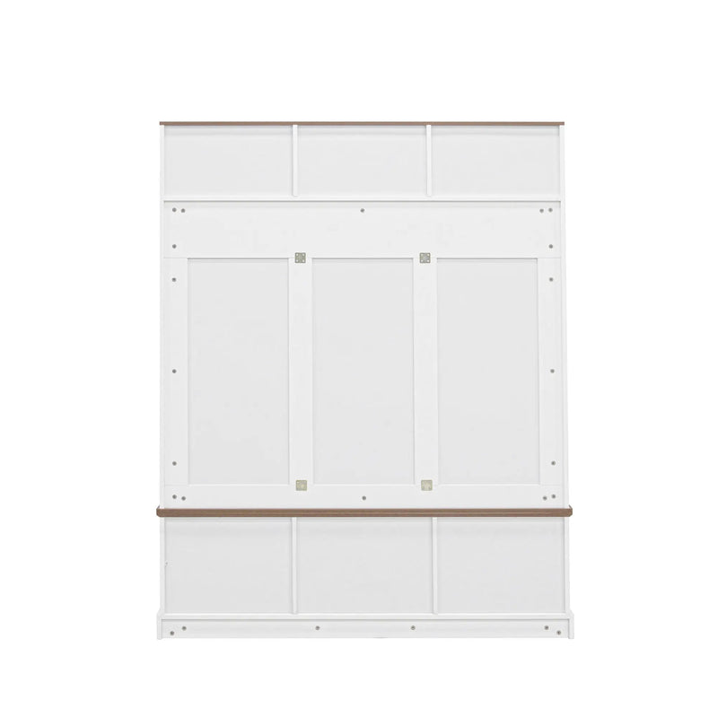 Hall Tree With Bench And Shoe Storage, 5 In 1 Entryway Organizer Cabinet With Coat Rack, 4 Shoe Cubbies & 7 Hooks - White by HouseOfZazla