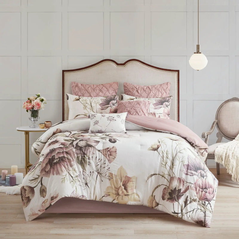8 Piece Cotton Printed Comforter Set Blush California King by HouseOfZazla