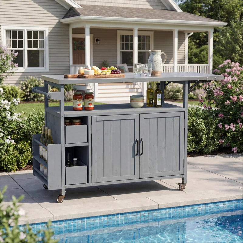 54.33" Farmhouse Rolling Outdoor Kitchen Cart by HouseOfZazla