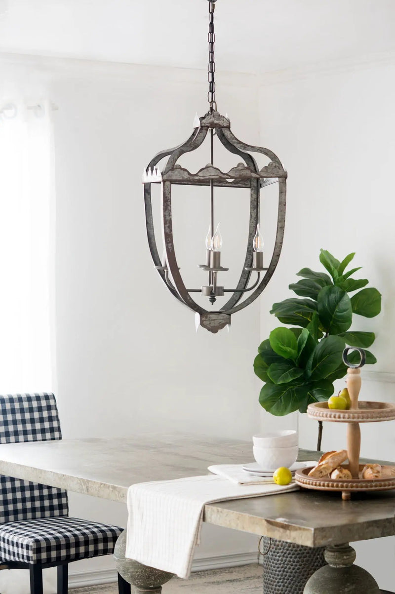 4 Light Metal Chandelier, Hanging Light Fixture With Adjustable Chain For Kitchen, Bulb Not Included - Gray by Unique Piece Furniture