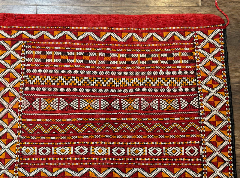 Moroccan Kilim Rug 4x8, Flatweave, Bohemian, Red Ivory Orange by Jewel Rugs