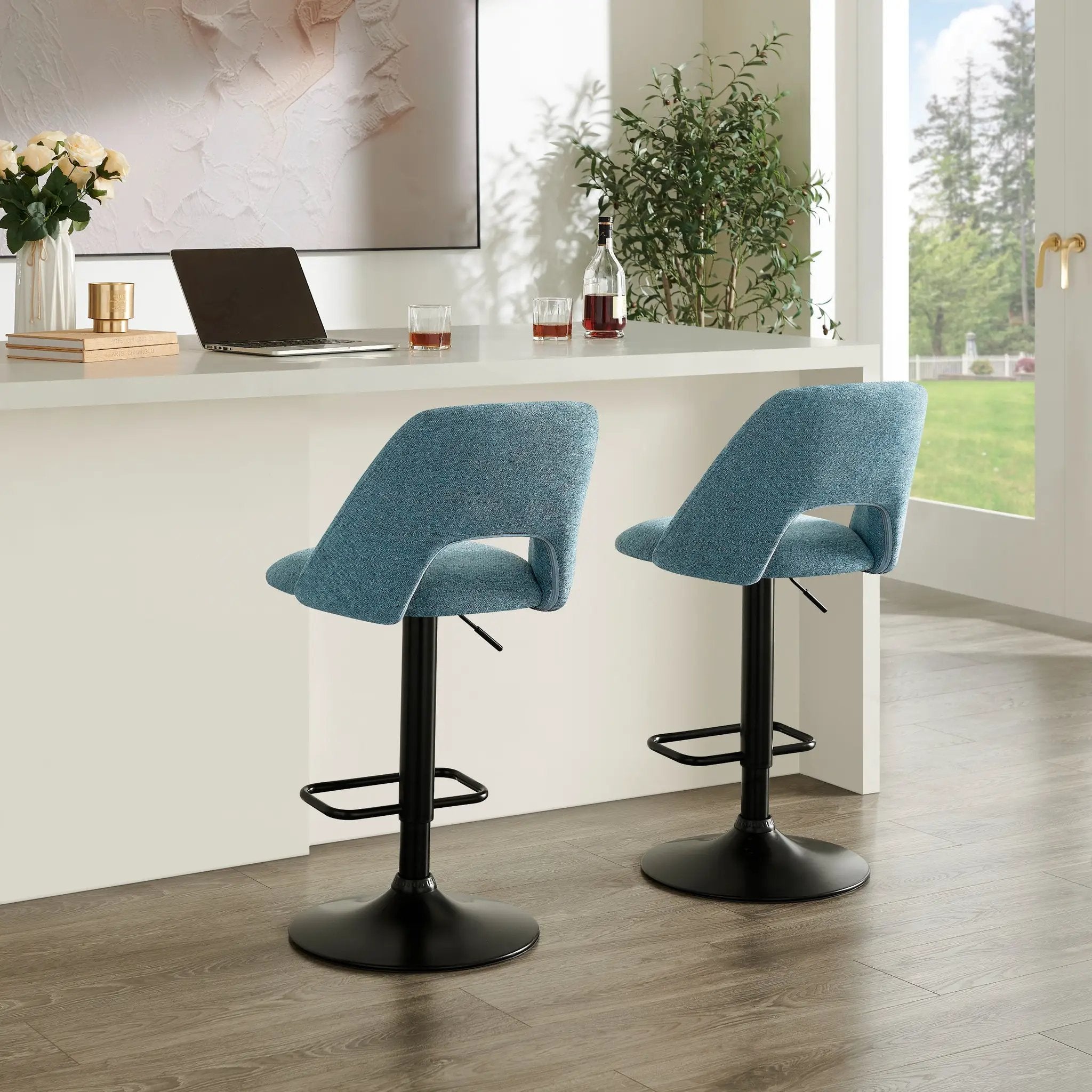 Nuvia Contemporary Adjustable Barstool with Upholstered Swivel Seats, Set of 2 by HouseOfZazla