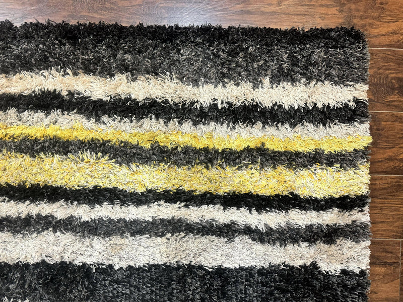 Shag Rug 5x8, Yellow Ivory Charcoal, Contemporary by Jewel Rugs
