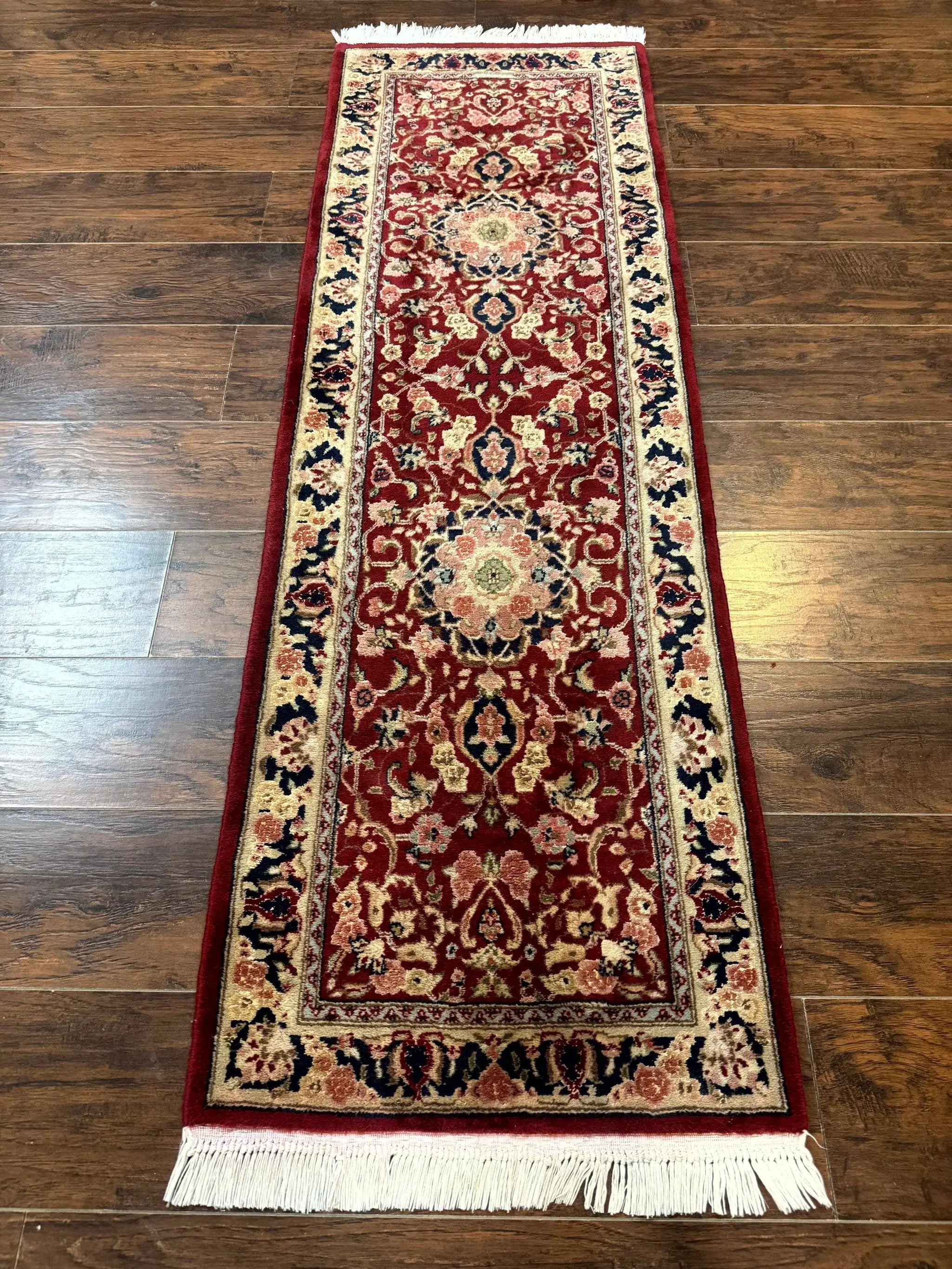 Short Runner Rug 2x6, Fine 200 KPSI, Red Floral Medallion, Wool and Silk Highlights, Persian Runner Rug, Traditional, Sino Persian by Jewel Rugs