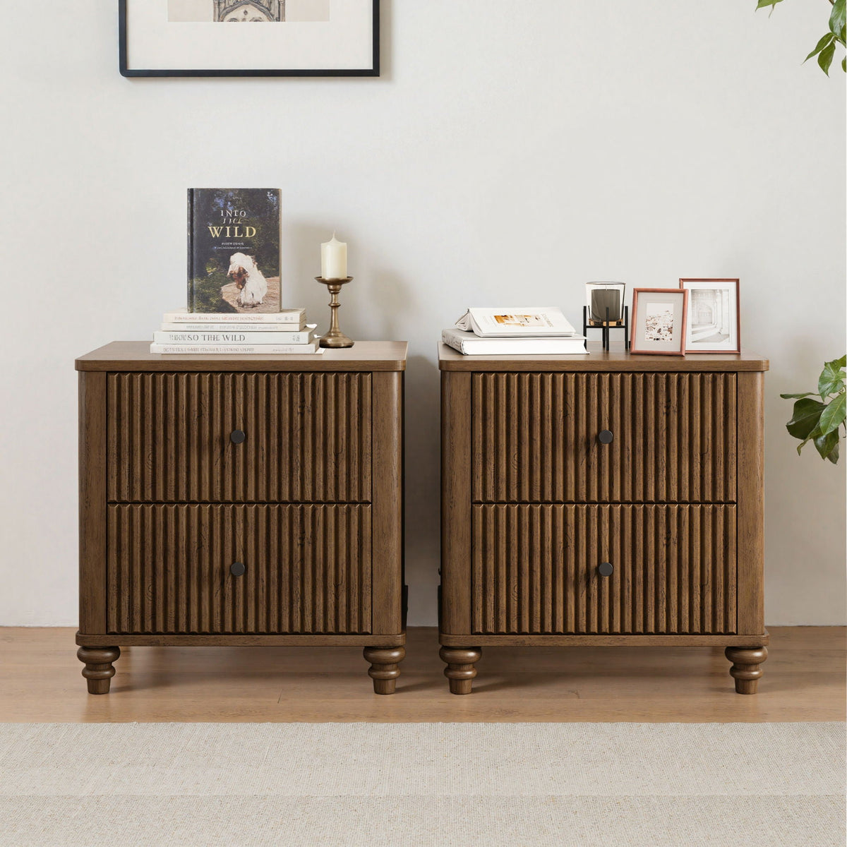 Fluted Nightstand with 3 Drawers - Set of 2 - Dark Brown or Beige, photo 13 of 21