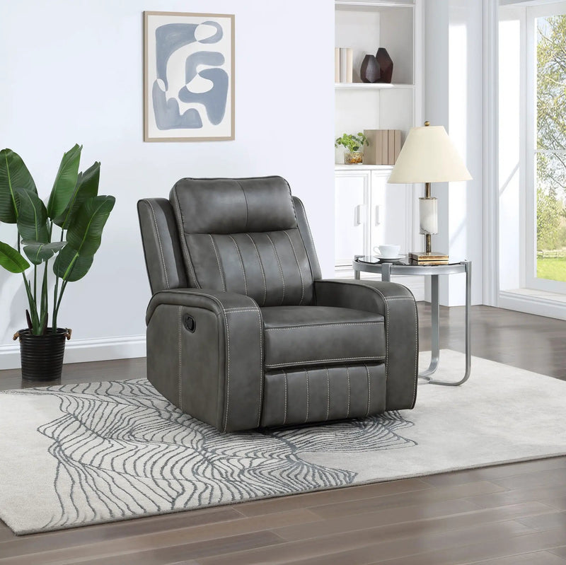 Raelynn Upholstered Track Arm Recliner Grey by Unique Piece Furniture