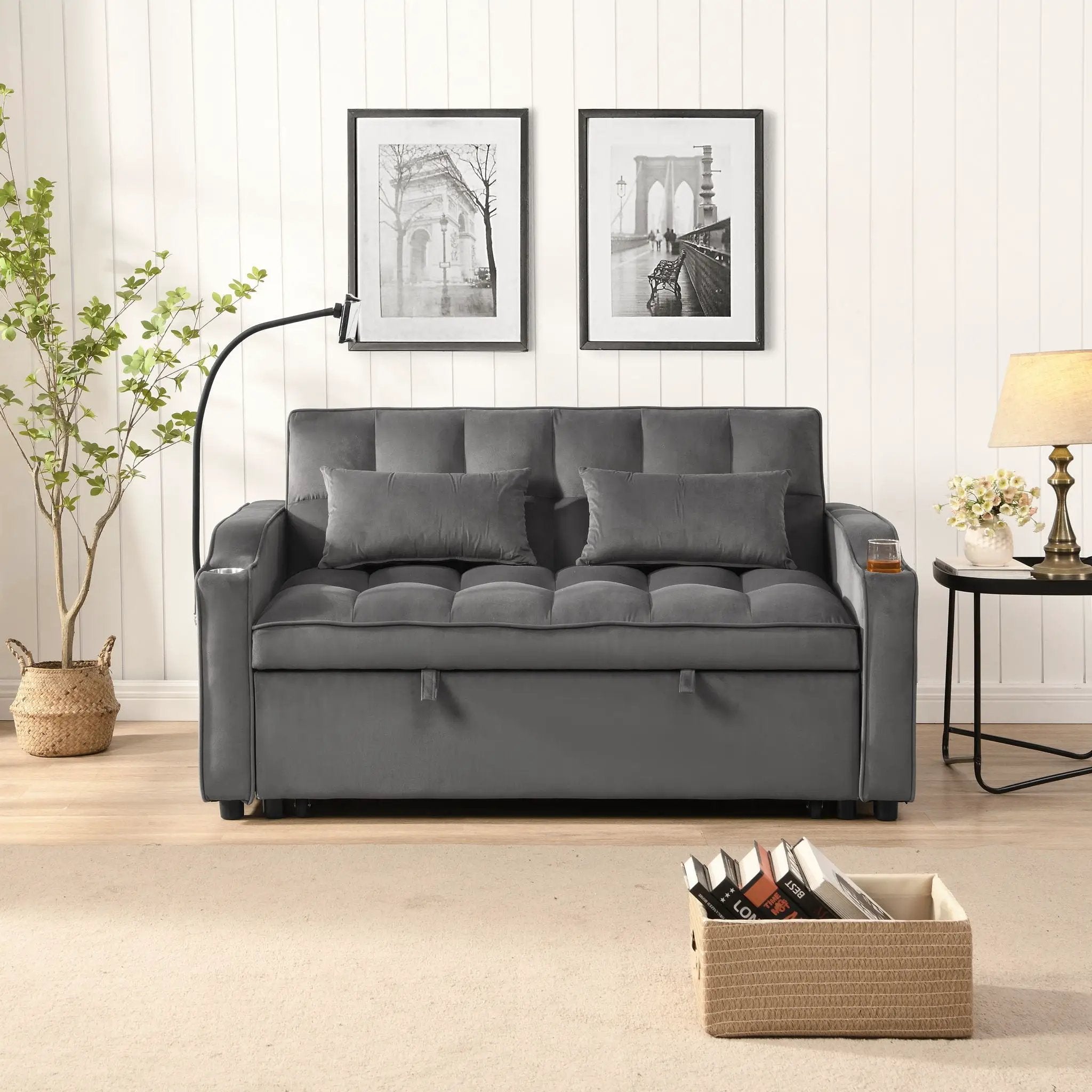 Sofa Bed With Trundle For Small Rooms - Dark Gray by Unique Piece Furniture
