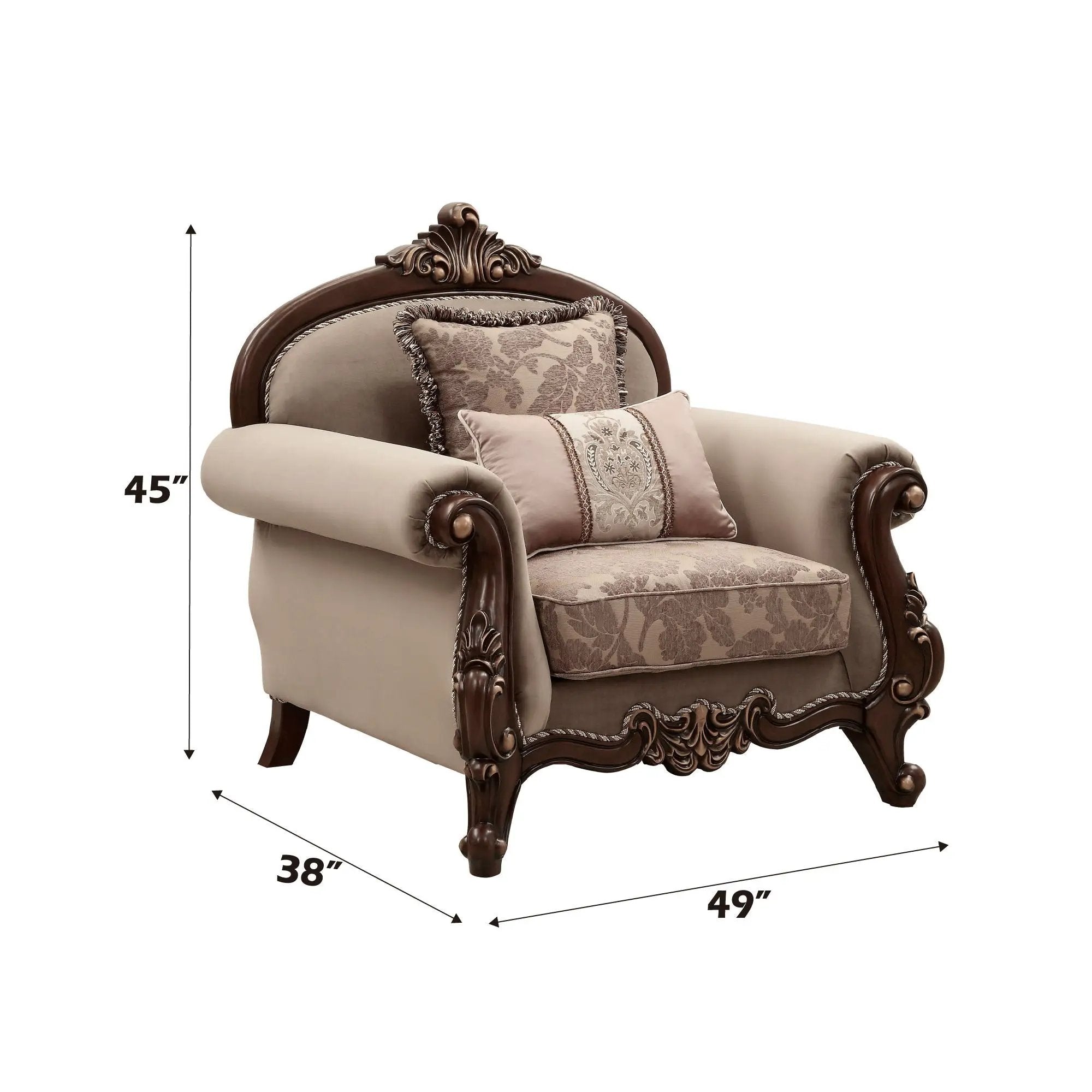 Mehadi - Chair With 2 Pillows - Velvet & Walnut by Unique Piece Furniture