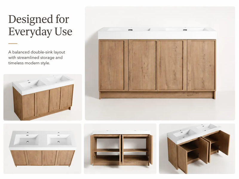 60" Freestanding Bathroom Vanity With Dual Resin Sink by HouseOfZazla