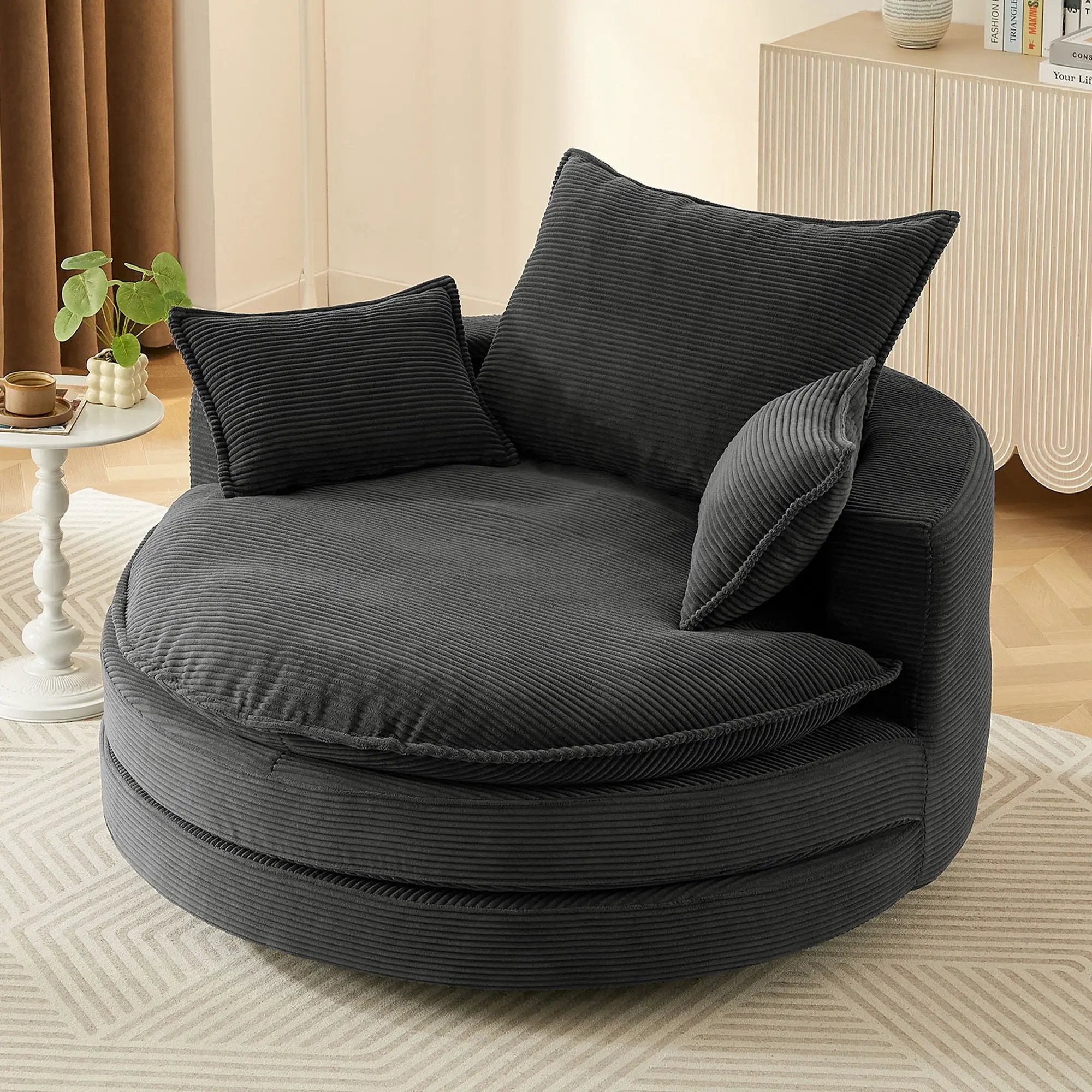 360° Swivel Accent Barrel Chair With Dual Layer Cushion And 3 Removable Pillows by Unique Piece Furniture