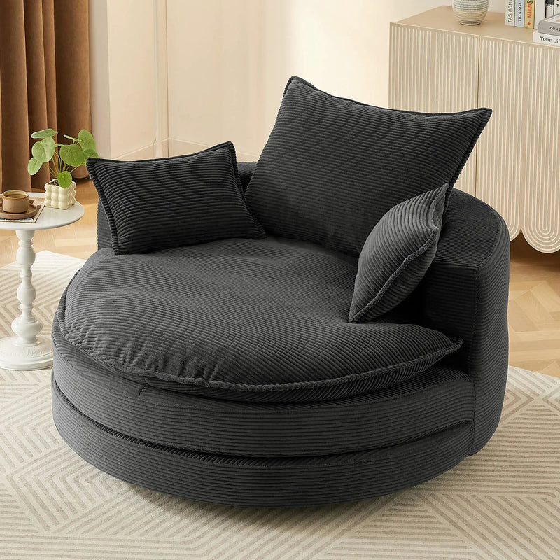 360° Swivel Accent Barrel Chair With Dual Layer Cushion And 3 Removable Pillows by HouseOfZazla
