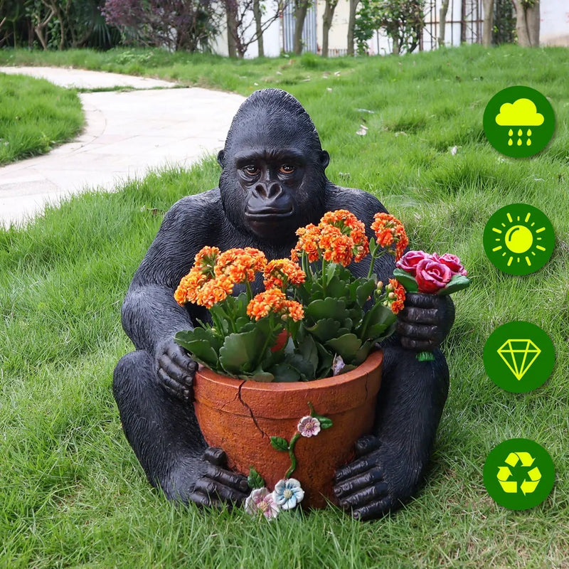 Outdoor Garden Sculpture Chimpanzees Flower Pot Planter by HouseOfZazla